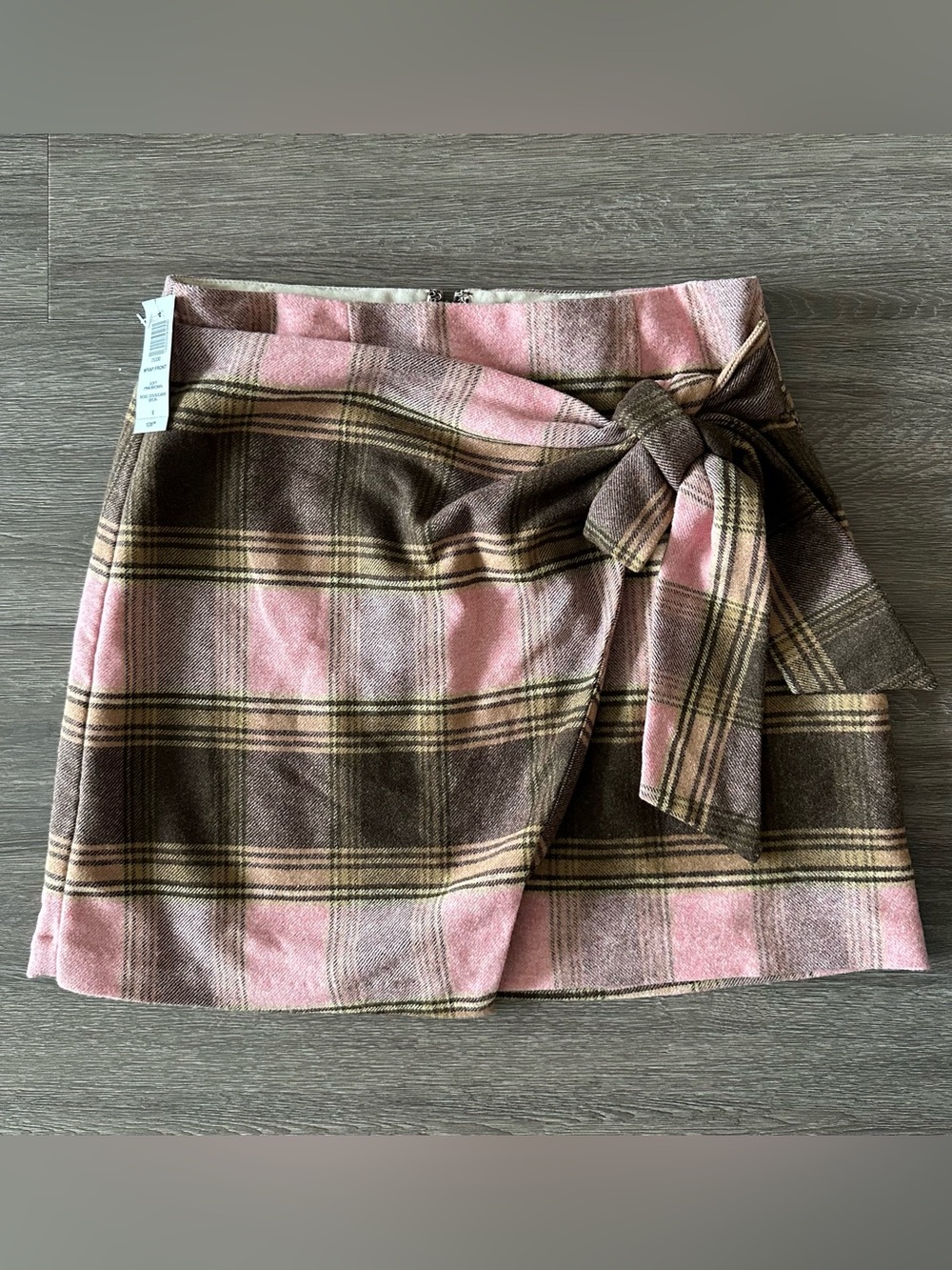 NWT - Wilfred Plaid Front Wrap Mini Skirt with Side Tie in Pink and Brown